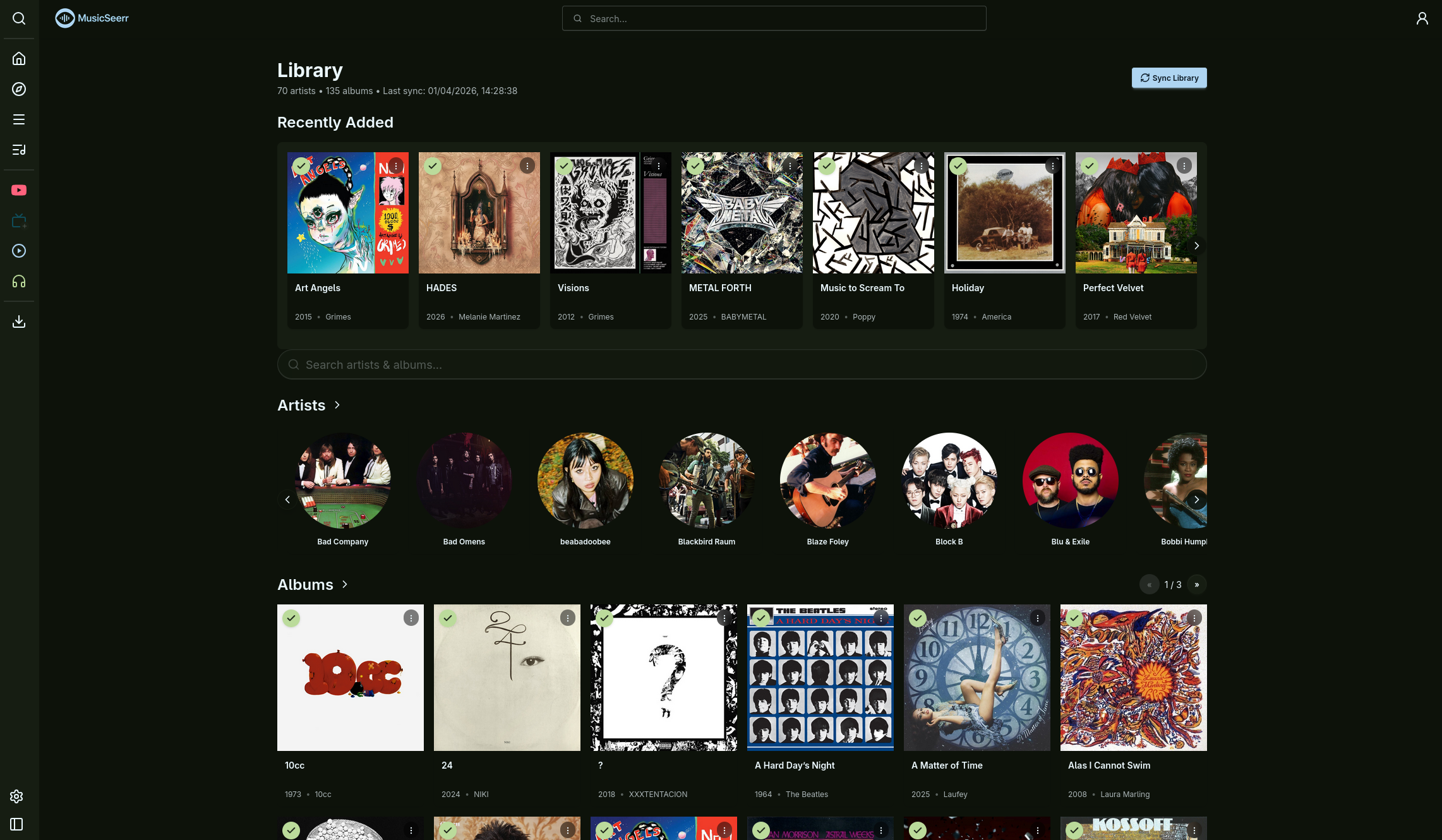 Library overview with statistics and recent additions