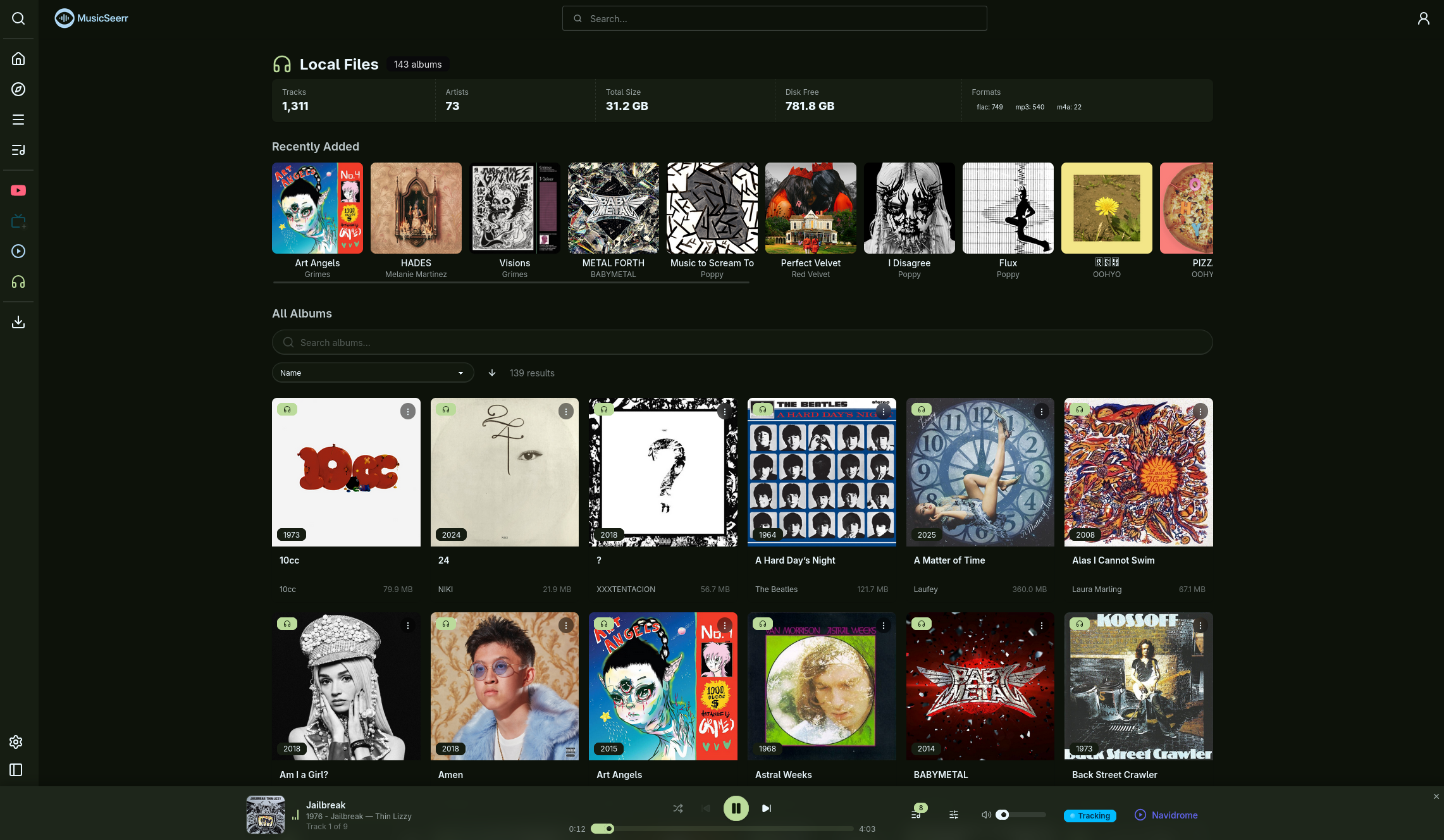 Local files library with format and storage stats