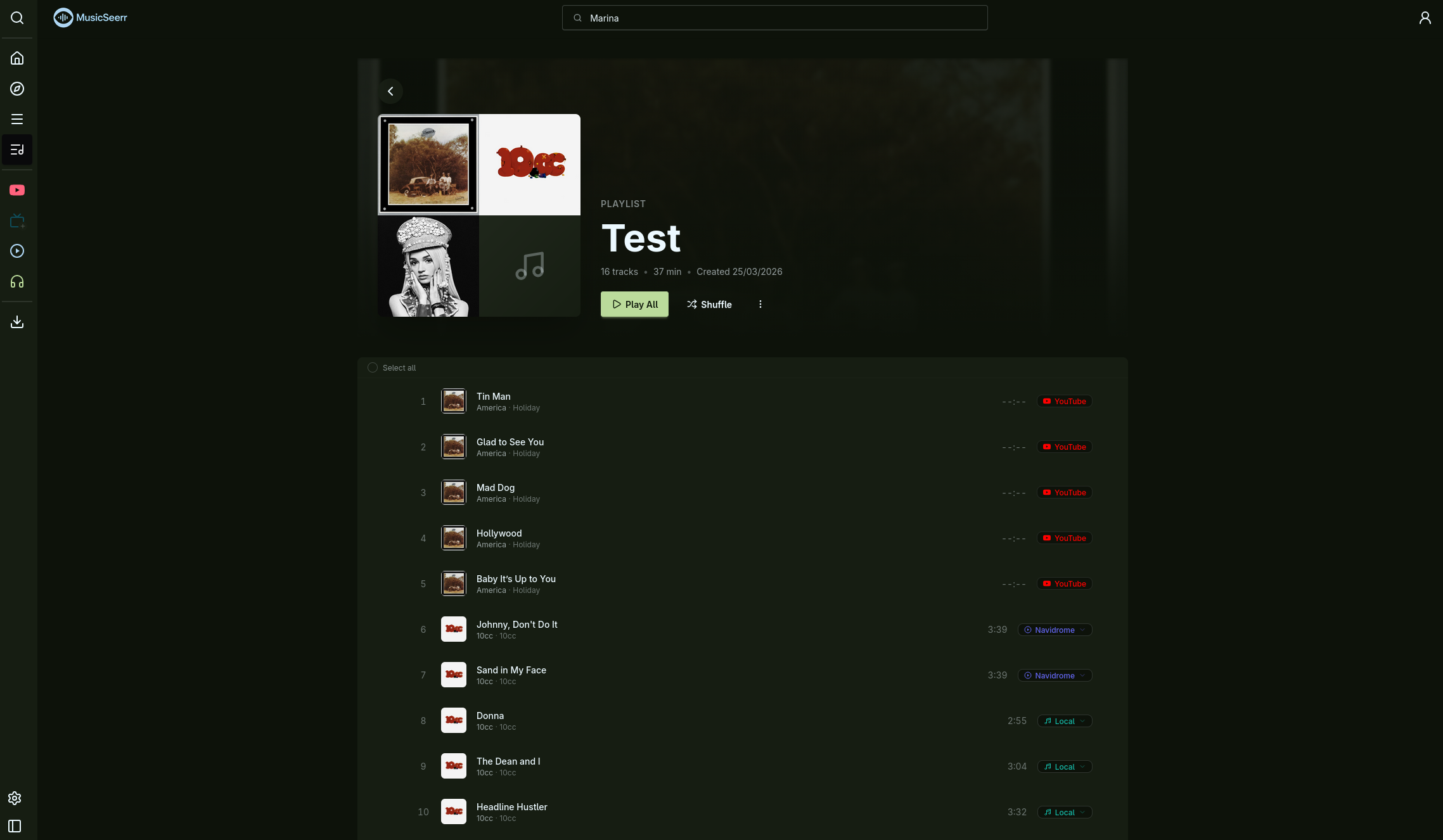 Playlist with tracklist and playback controls