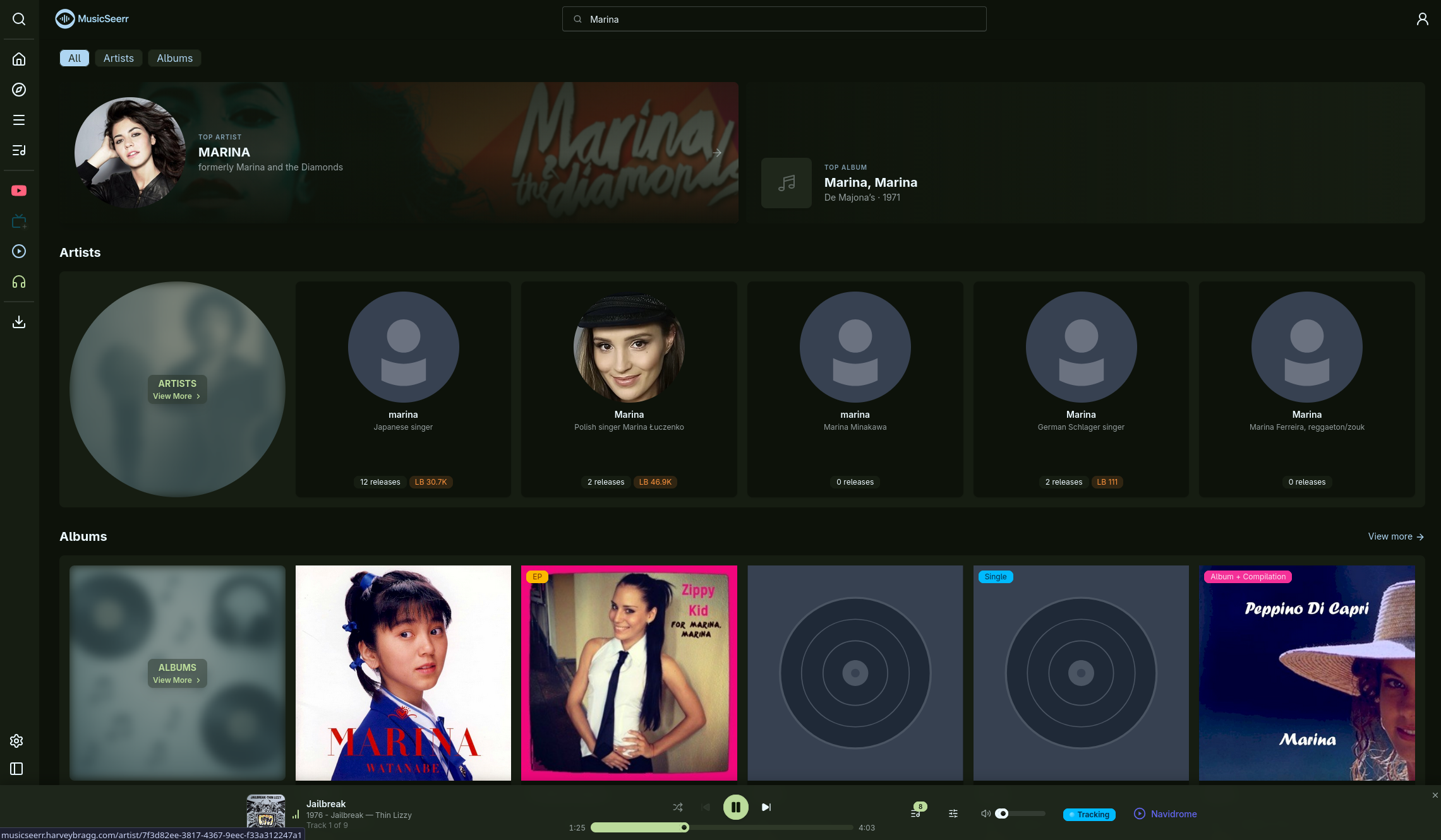Search results for artists and albums