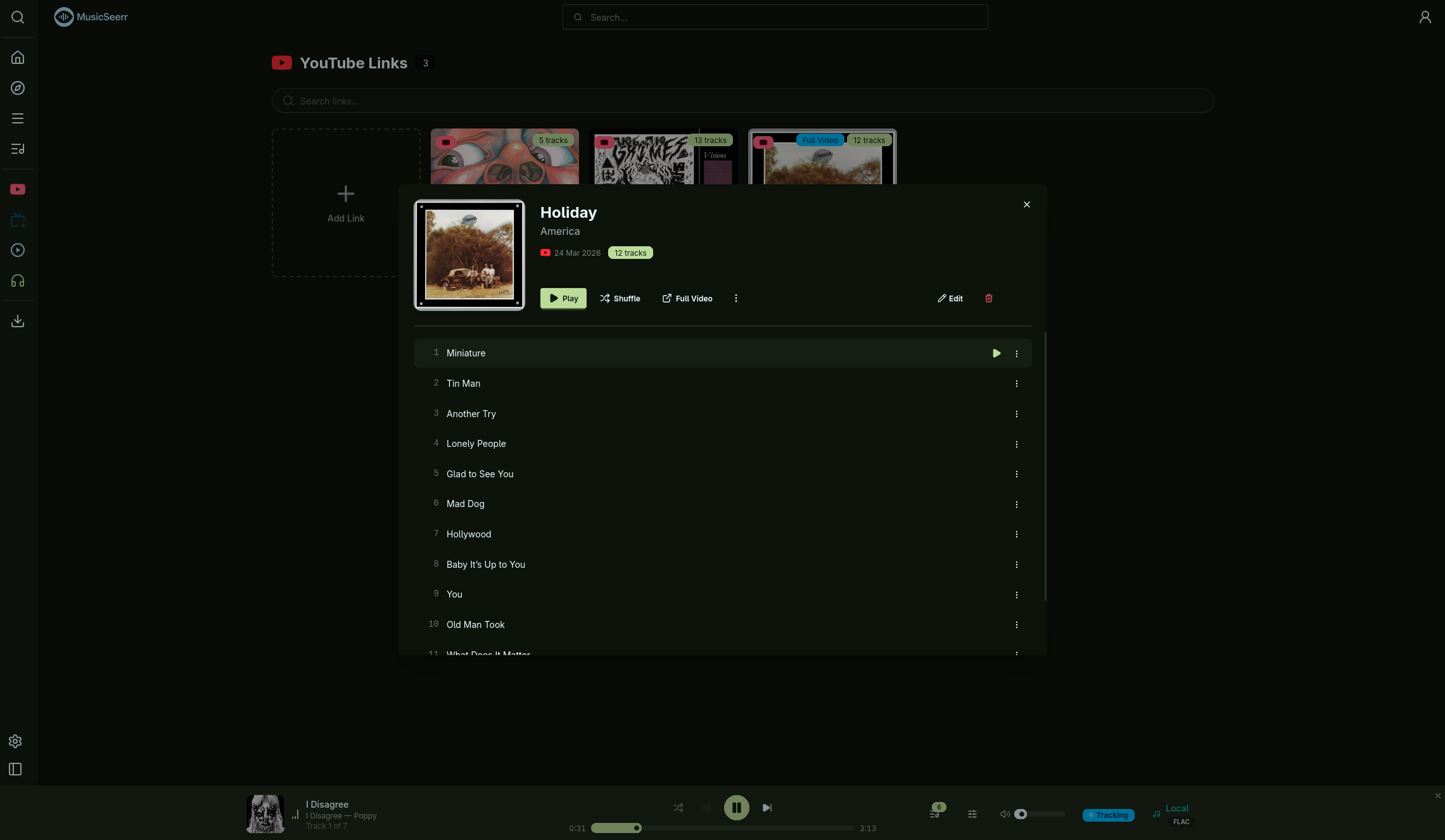 YouTube linked albums for streaming